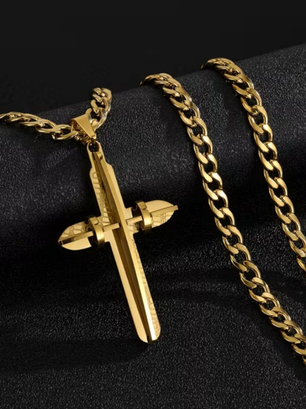 24" Mens 14K Gold Chain Link Cross Pendant Necklace 14K Silver Christian Jewelry